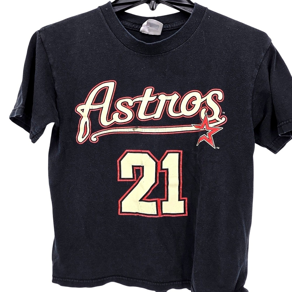 Houston Astros Andy Pettitte 21 MLB Graphic T-Shirt CSA Kids Black Short Sleeve